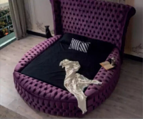 Round Chesterfield Bed Purple Beds Furniture Velvet Textile Hotel Furnishings Double