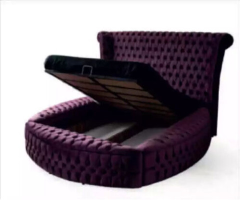 Round Chesterfield Bed Purple Beds Furniture Velvet Textile Hotel Furnishings Double