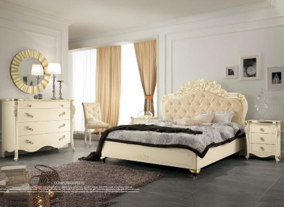 Bedroom Set Beige Bedroom Bed Bedside table Chest of drawers Mirror Chair 6pcs.