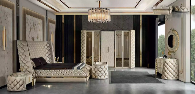 Bed White Chesterfield modern hotel bed Double bed new modern bed