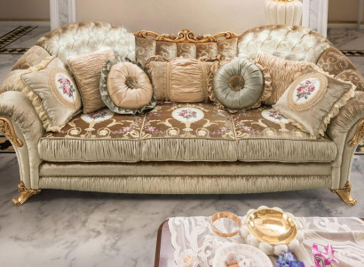 Baroque Rococo 3 Seater Couch Textile Sofa Couches Luxury Design Italian Furniture