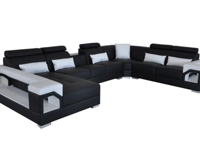 Corner sofa with ergonomic backrest and functional armrests